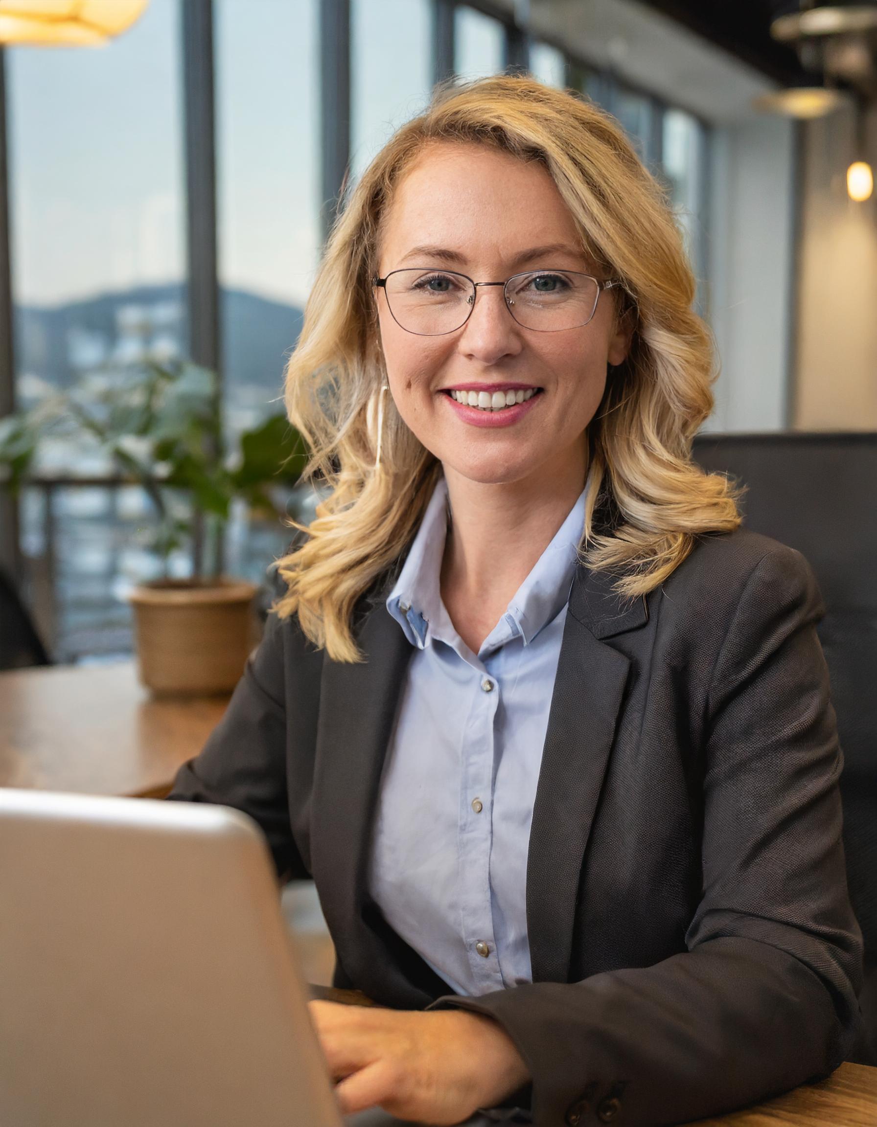 Porträt einer freundlichen IT-Beraterin in einem modernen Arbeitsumfeld